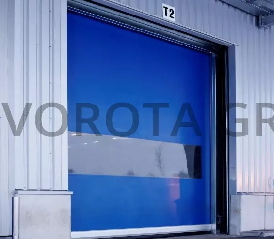 Скоростные ПВХ ворота синие с окошком 2000х2900